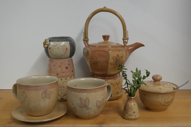 Töpferei Drehwurm Teegeschirr orange